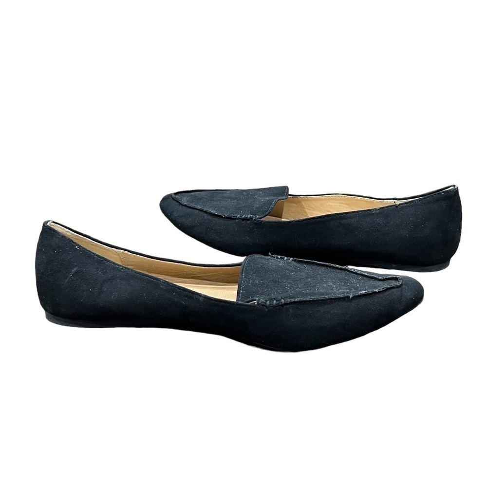 time and tru Black Suede Pointed Toe Memory Foam Flats Size 8 1/2 Wide Women's